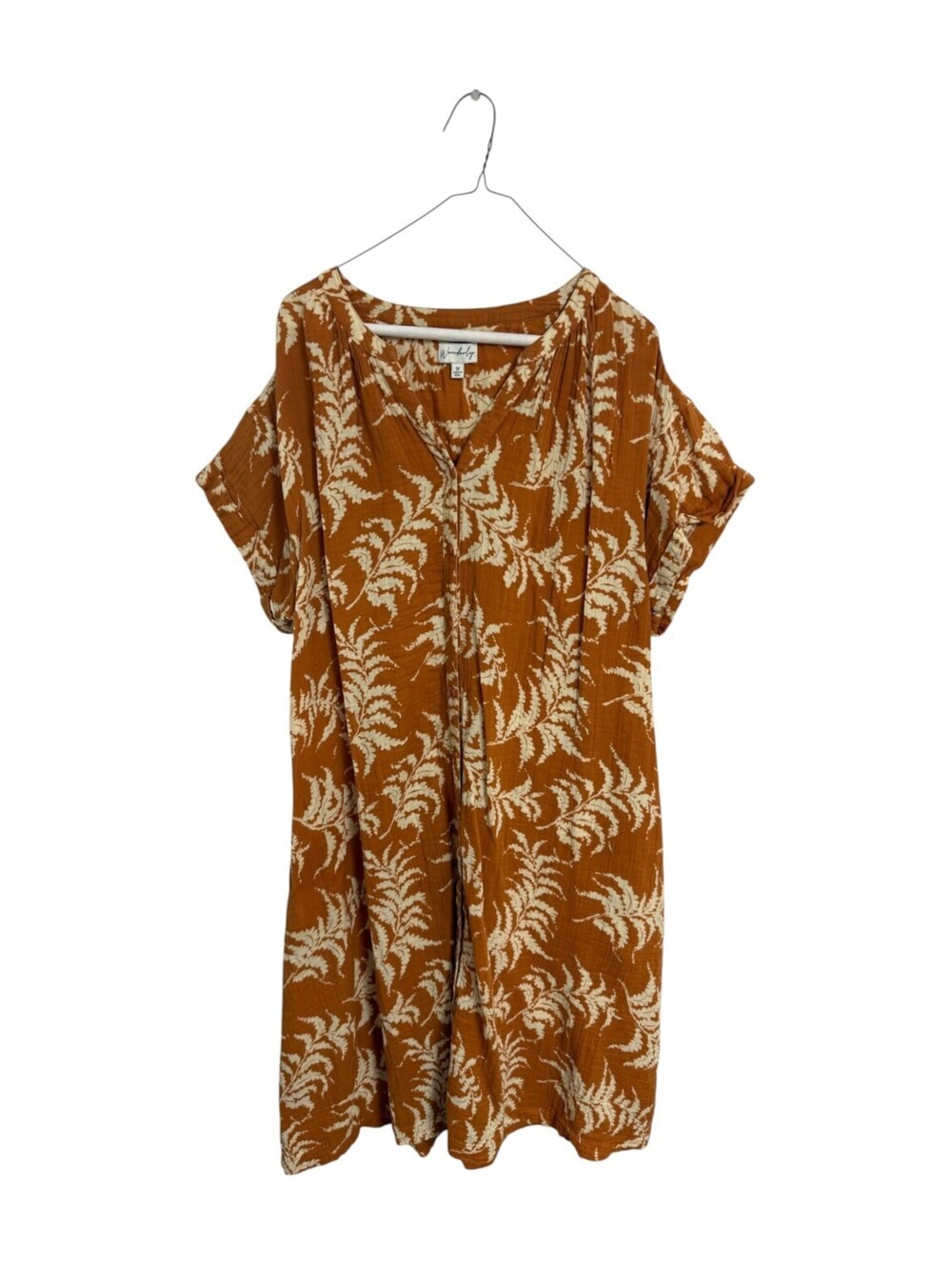 Wonderly Women's 1X Brown Leaf Print Dress Coastal Grandma Boho Fall Resort